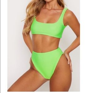 Neon green high waisted swimsuit bottoms